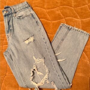 Aeropostale Light Blue Distressed Straight Leg Jeans
